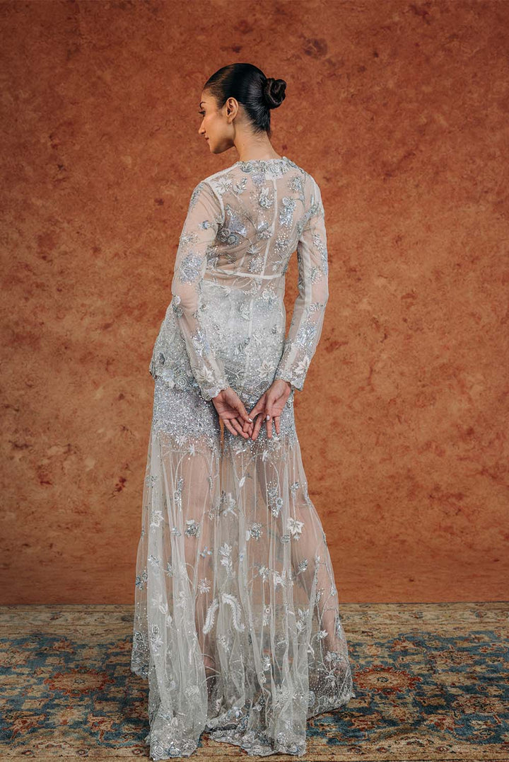 Anar Bel Hand-Embroidered Jacket with Hand-Embroidered Sharara in Ivory