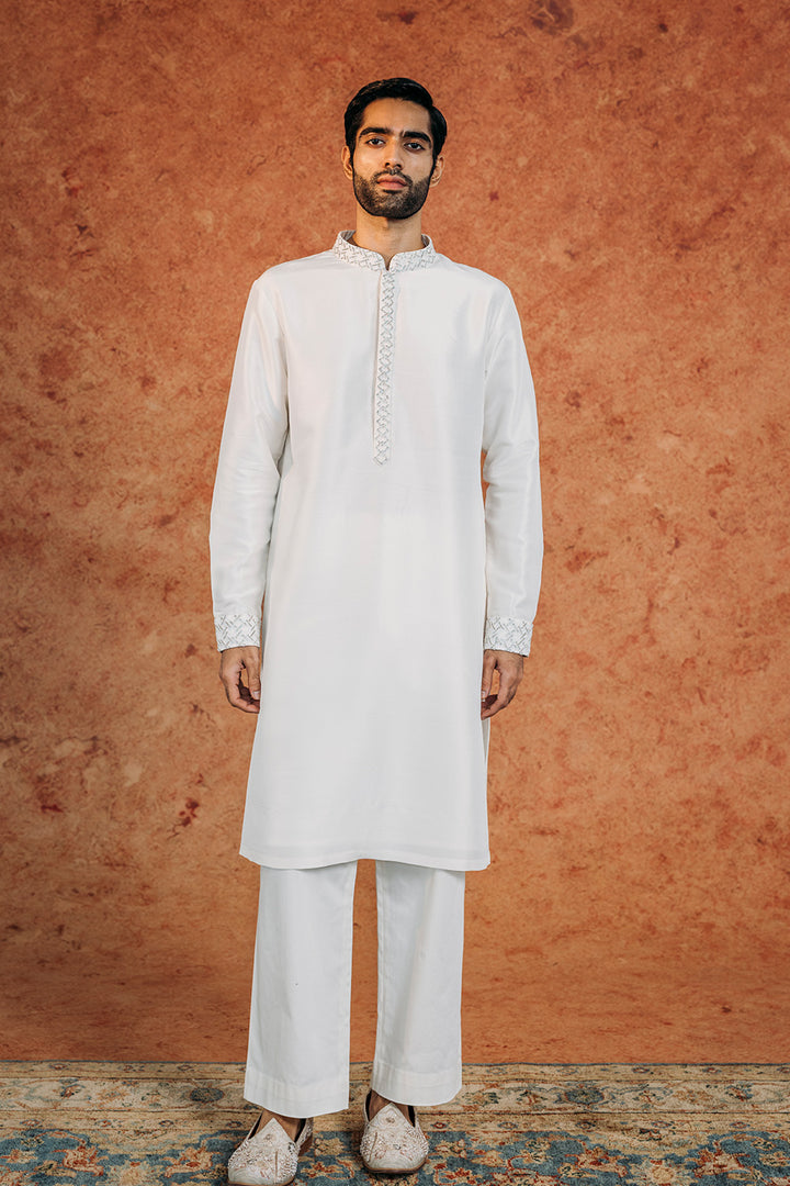 Lattice Silk Satin Kurta in Black