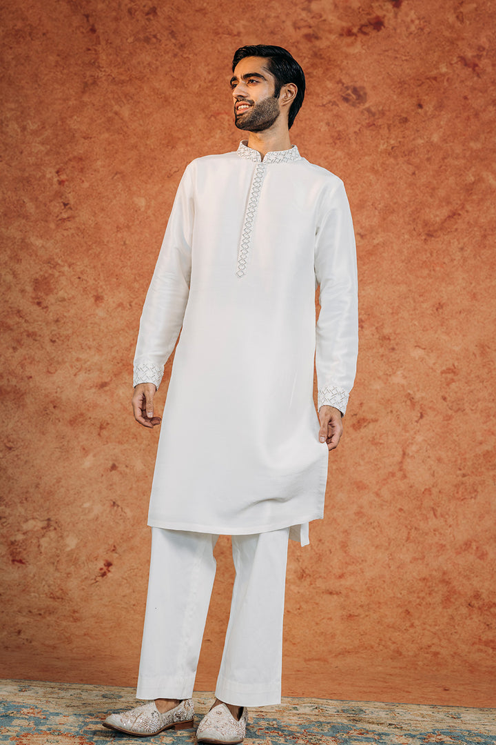 Lattice Silk Satin Kurta in Black