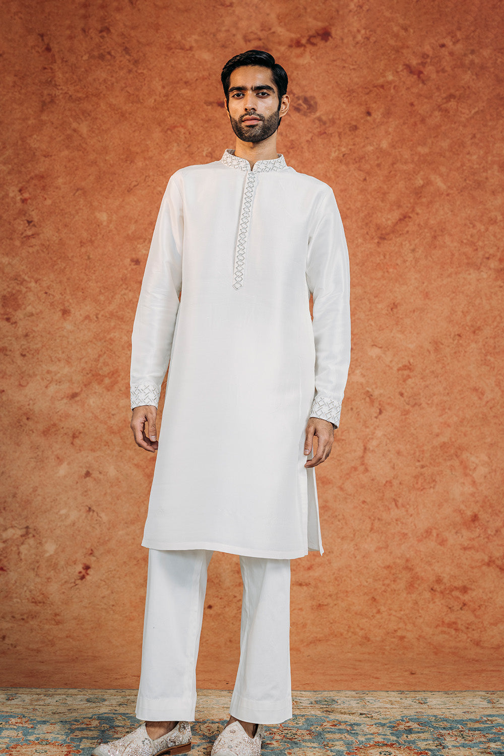 Lattice Silk Satin Kurta in Black
