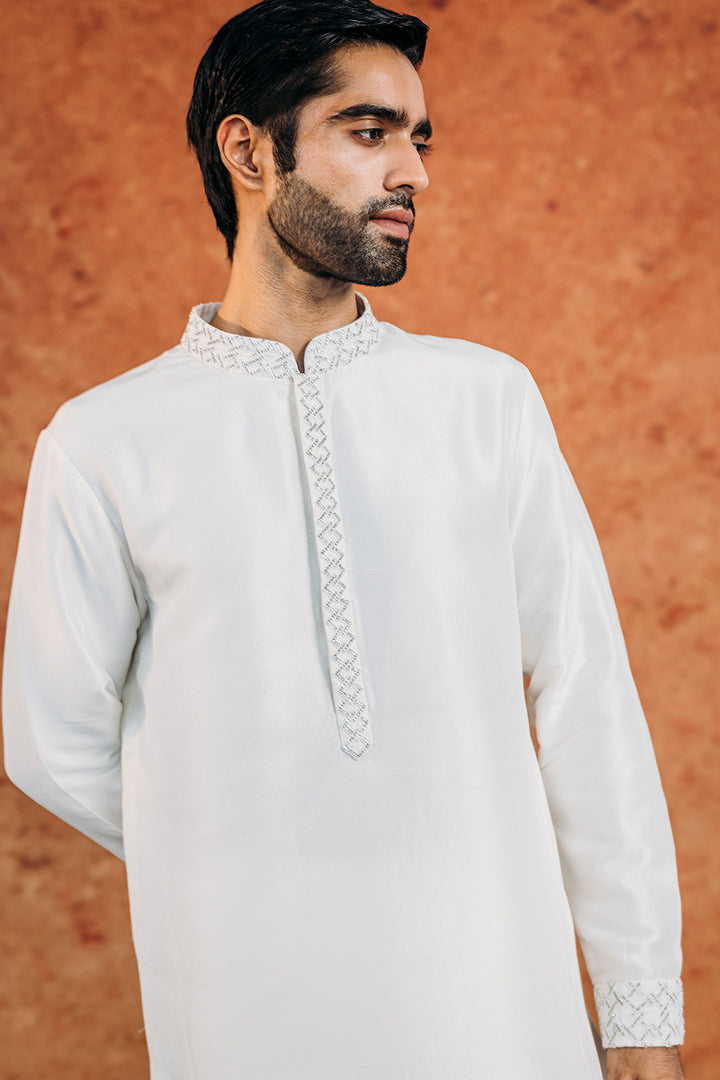 Lattice Silk Satin Kurta in Black
