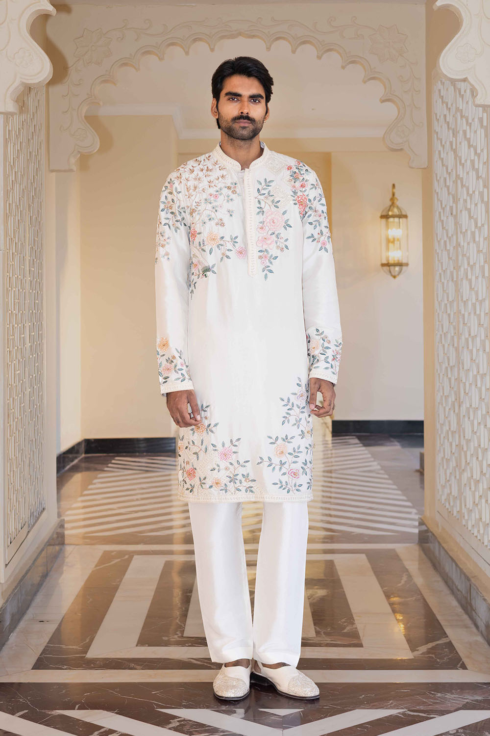 Chikankari Hand Embroidered Silk Dupion Kurta