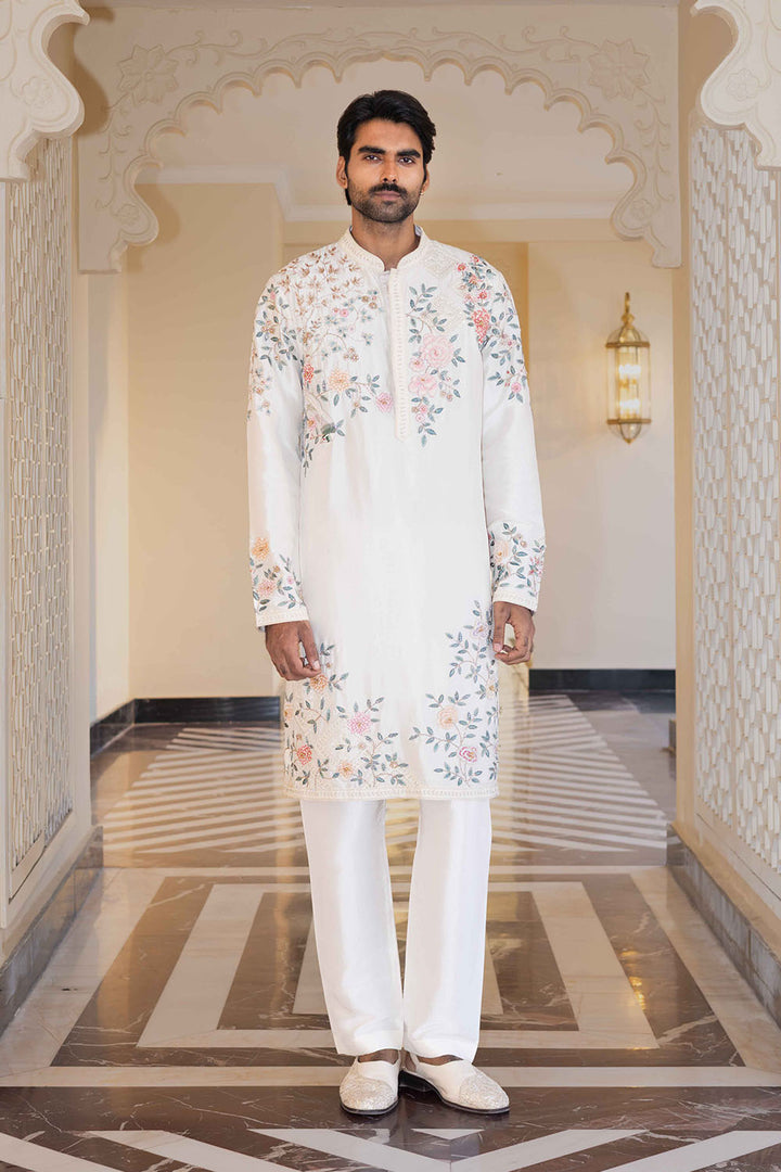 Chikankari Hand Embroidered Silk Dupion Kurta