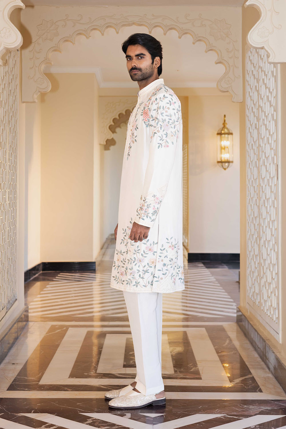 Chikankari Hand Embroidered Silk Dupion Kurta