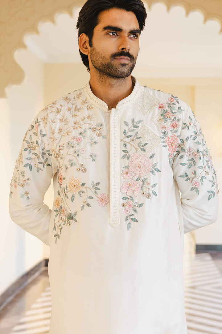 Chikankari Hand Embroidered Silk Dupion Kurta