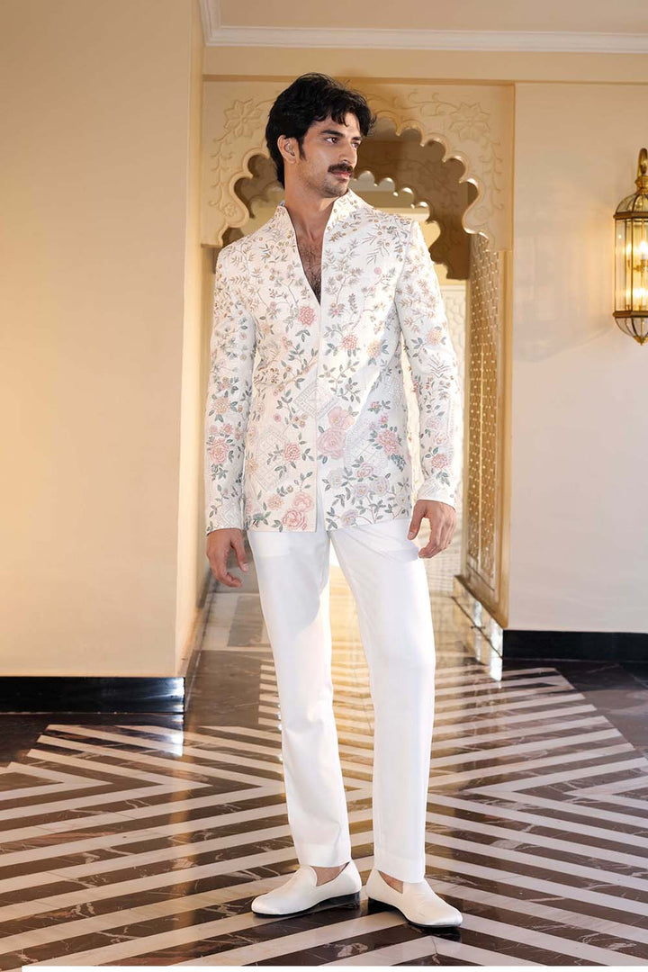 Chikankari Hand Embroidered Raw Silk Bandhgala