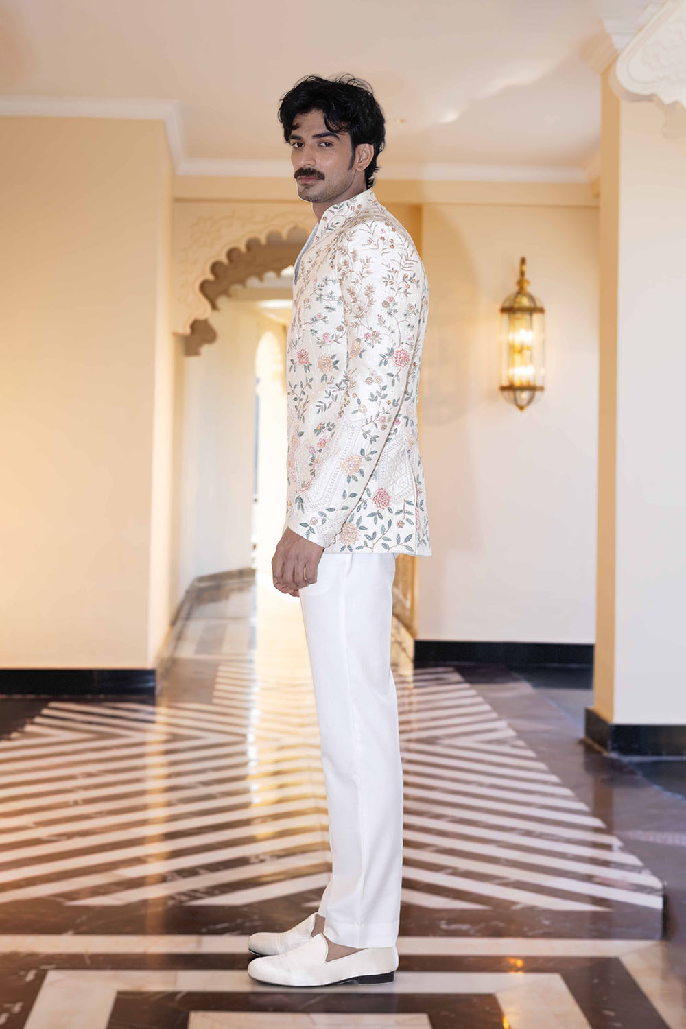 Chikankari Hand Embroidered Raw Silk Bandhgala
