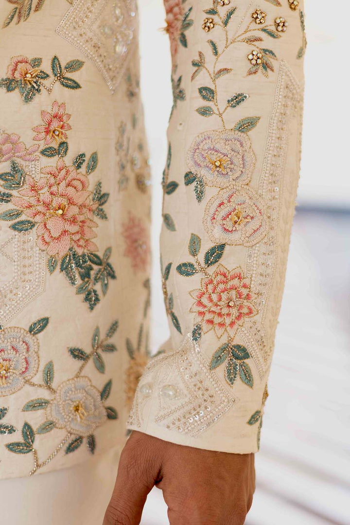 Chikankari Hand Embroidered Raw Silk Bandhgala