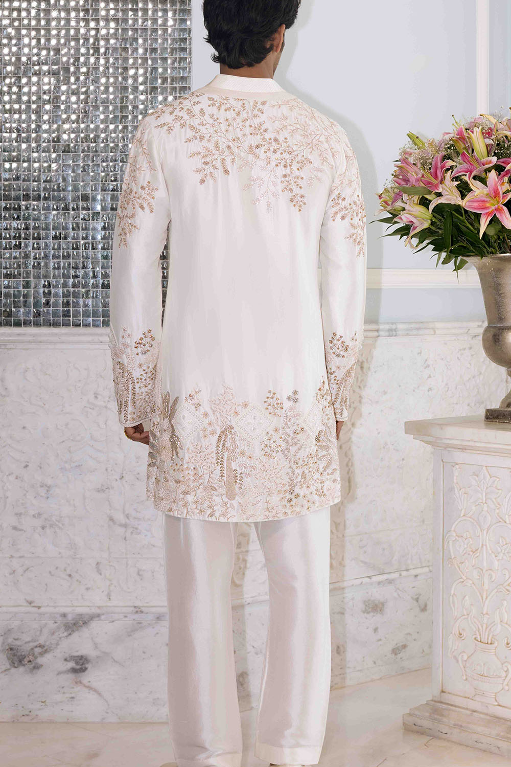 Chikankari Pichwai Hand Embroidered Silk Dupion Short Kurta