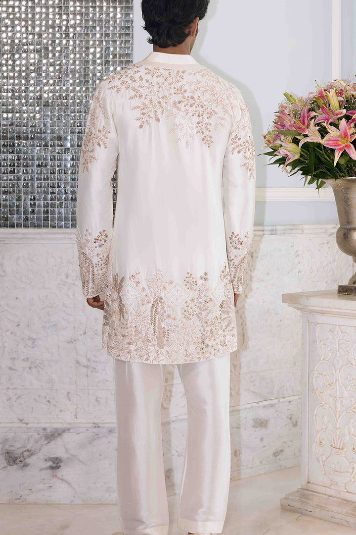 Chikankari Pichwai Hand Embroidered Silk Dupion Short Kurta