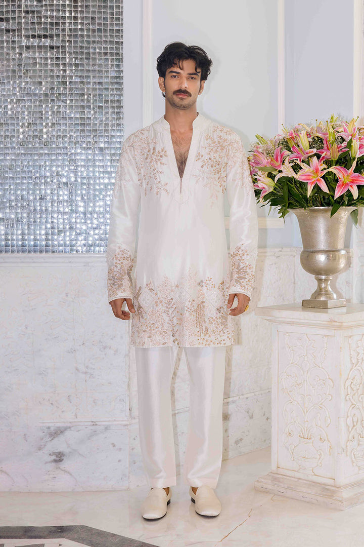 Chikankari Pichwai Hand Embroidered Silk Dupion Short Kurta