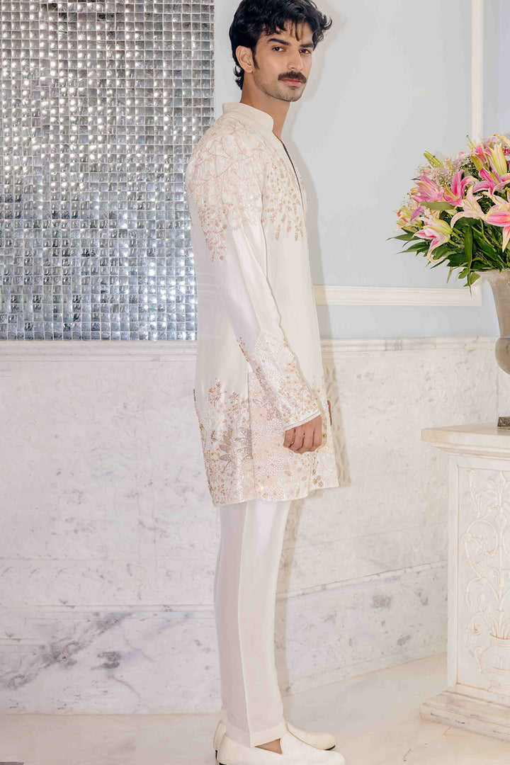 Chikankari Pichwai Hand Embroidered Silk Dupion Short Kurta