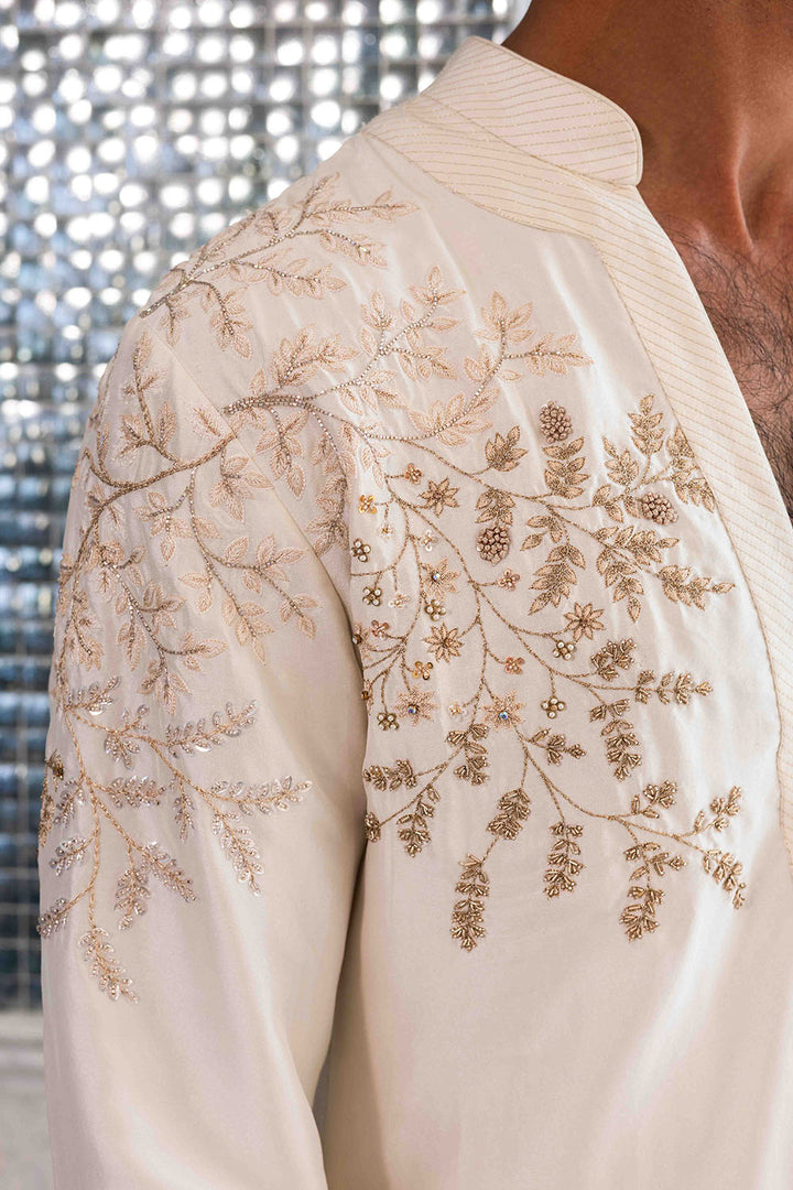 Chikankari Pichwai Hand Embroidered Silk Dupion Short Kurta