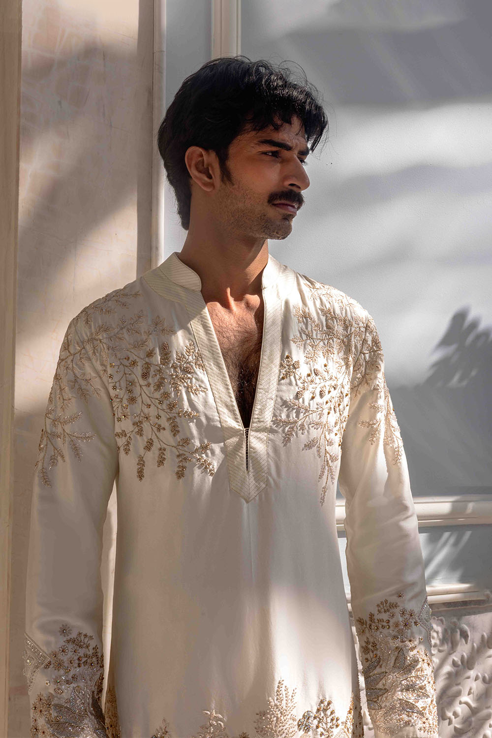 Chikankari Pichwai Hand Embroidered Silk Dupion Short Kurta