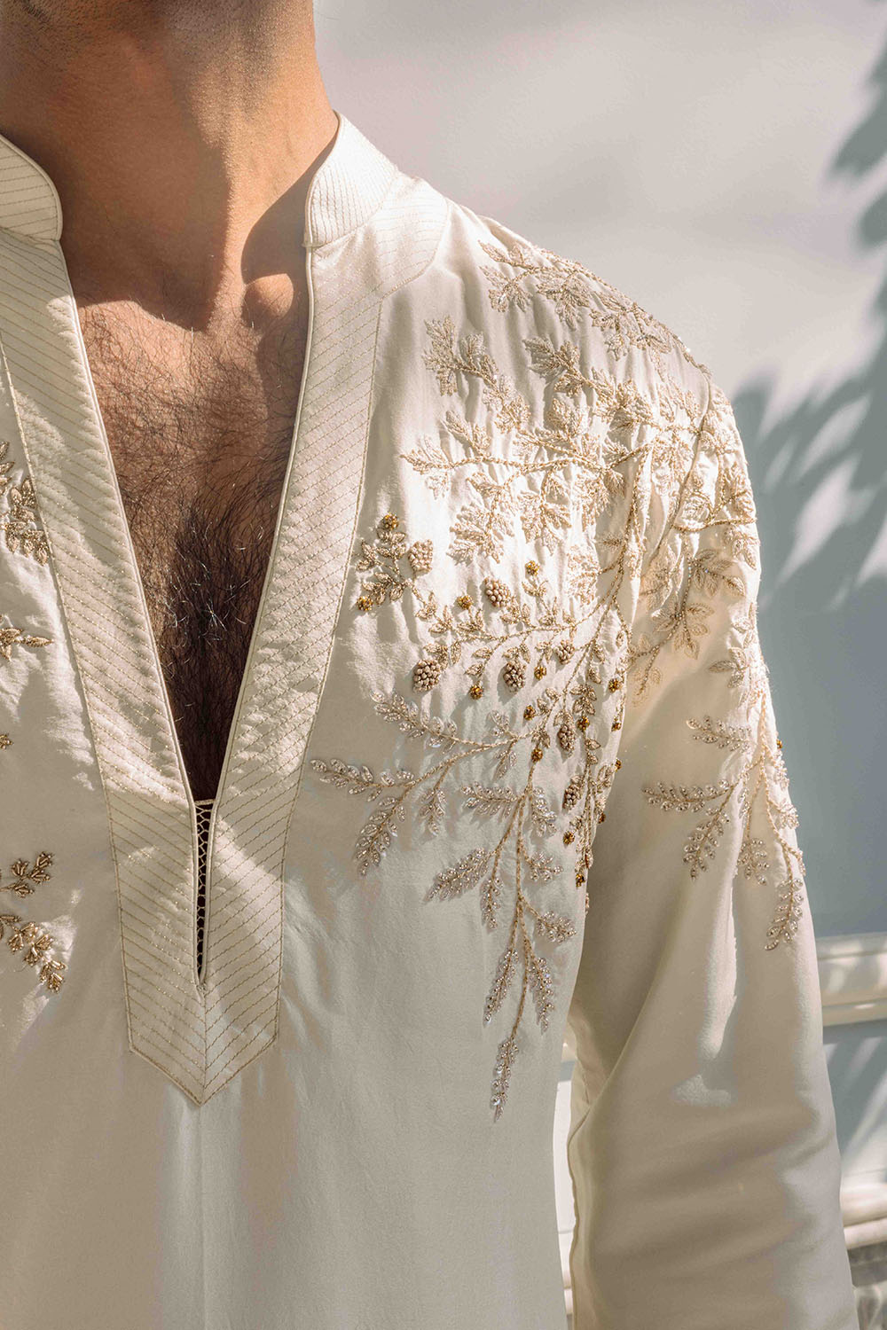 Chikankari Pichwai Hand Embroidered Silk Dupion Short Kurta