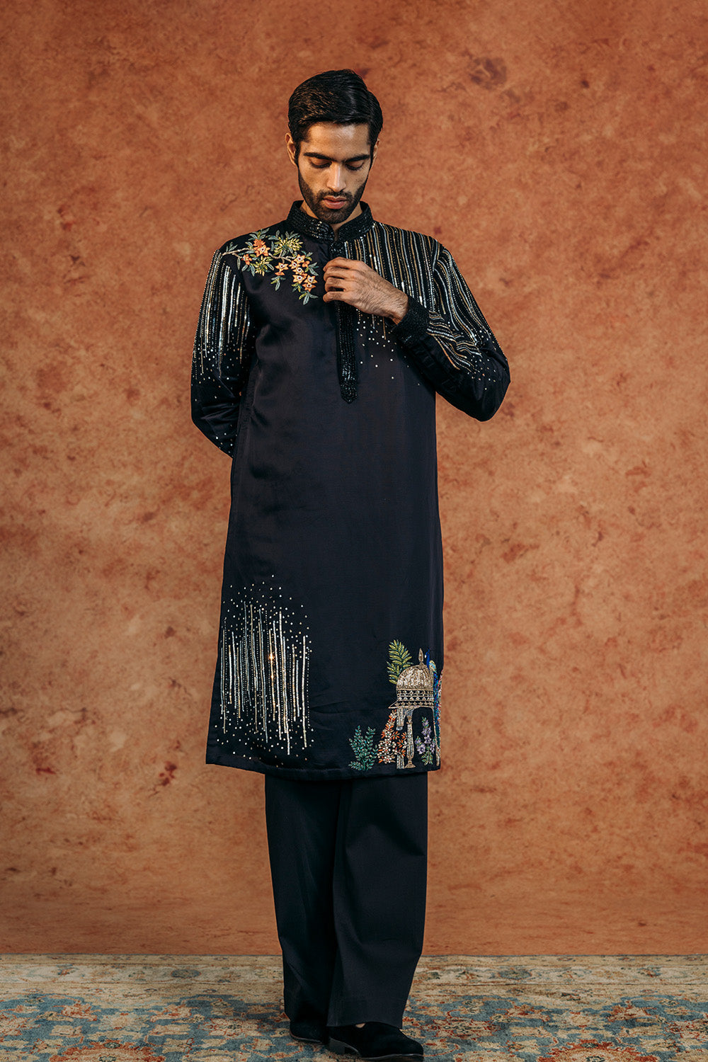 Jharokha Silk Satin Kurta in Ivory