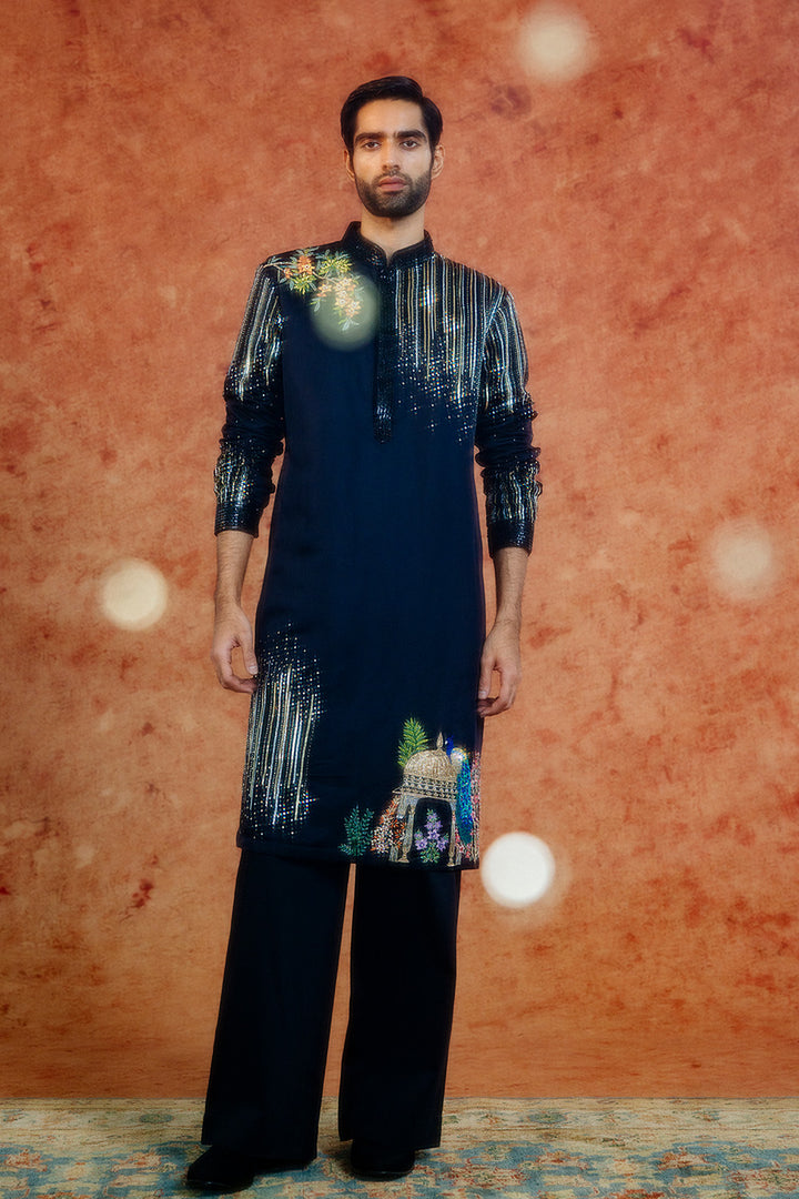 Jharokha Silk Satin Kurta in Ivory