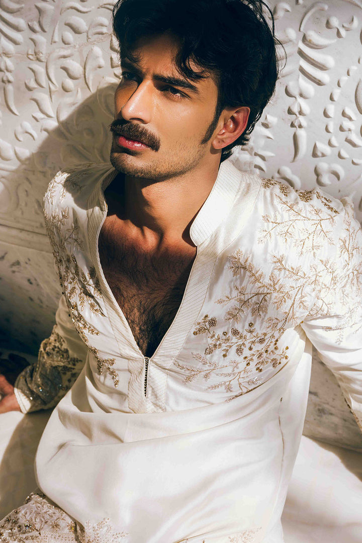 Chikankari Pichwai Hand Embroidered Silk Dupion Short Kurta