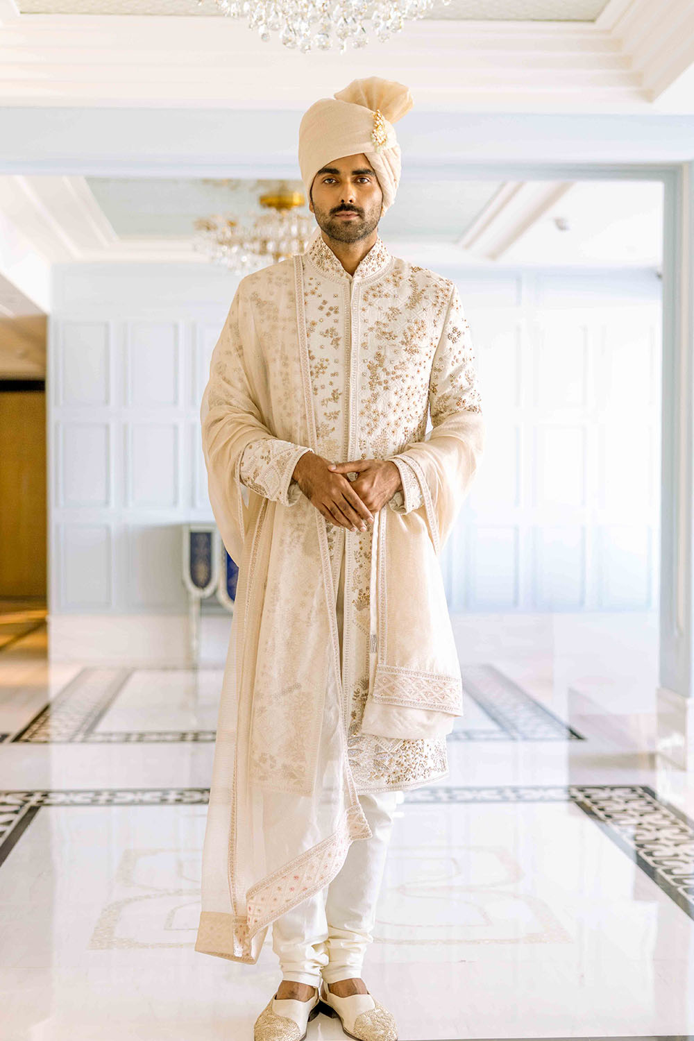 Chikankari Pichwai Hand Embroidered Raw Silk Sherwani