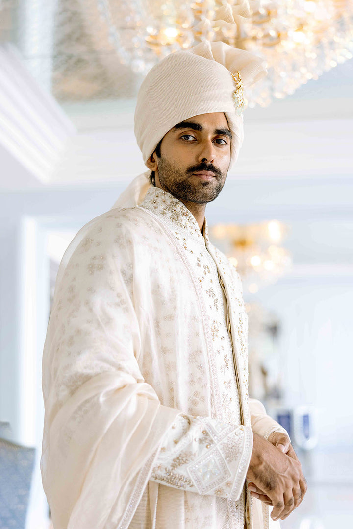Chikankari Pichwai Hand Embroidered Raw Silk Sherwani
