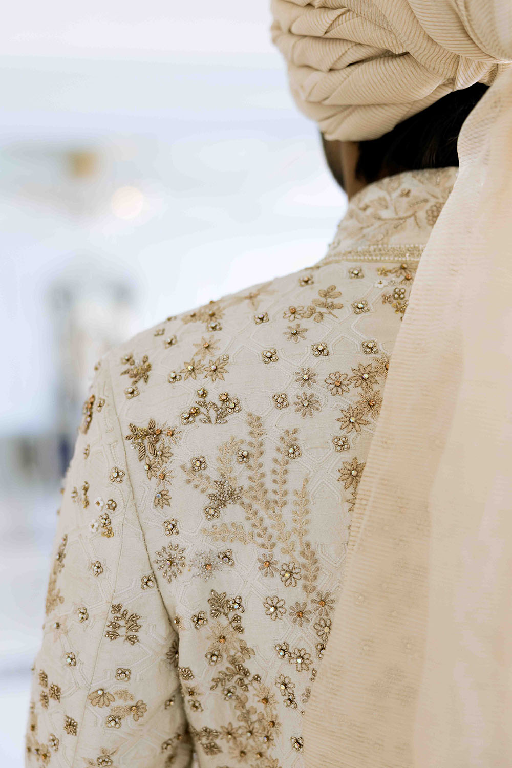 Chikankari Pichwai Hand Embroidered Raw Silk Sherwani