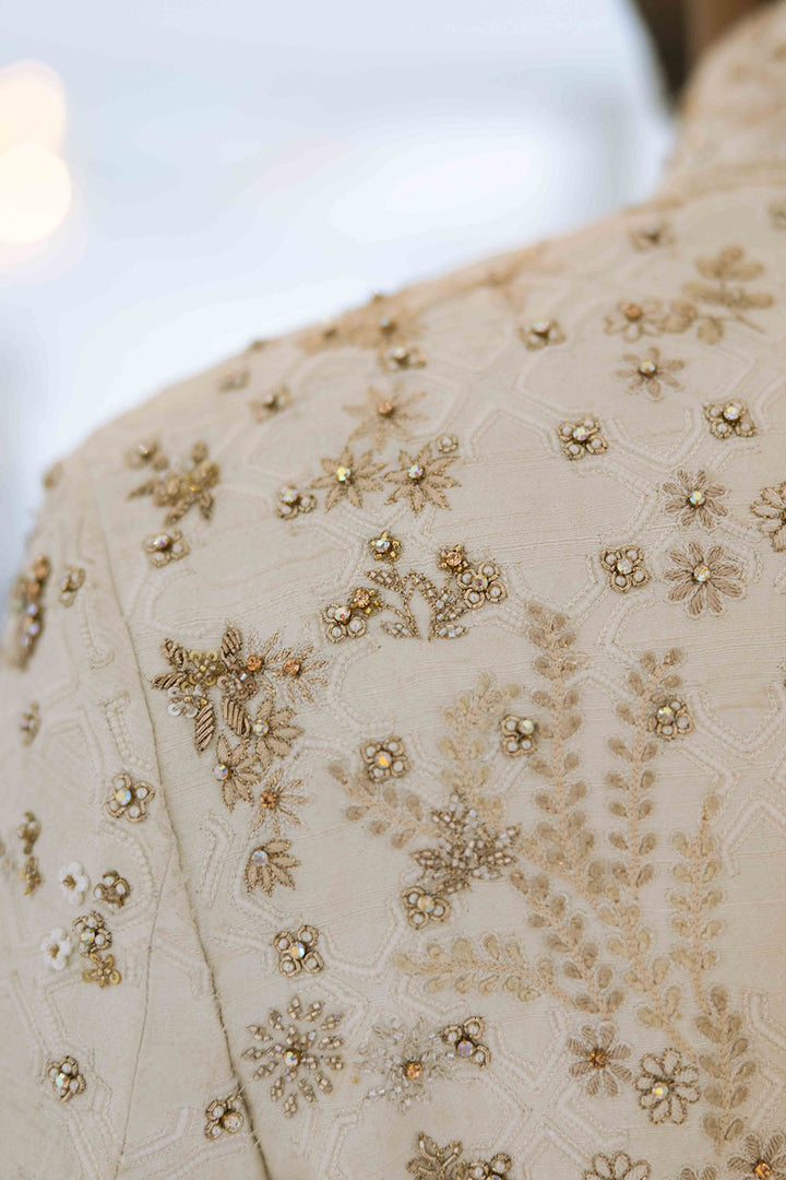 Chikankari Pichwai Hand Embroidered Raw Silk Sherwani