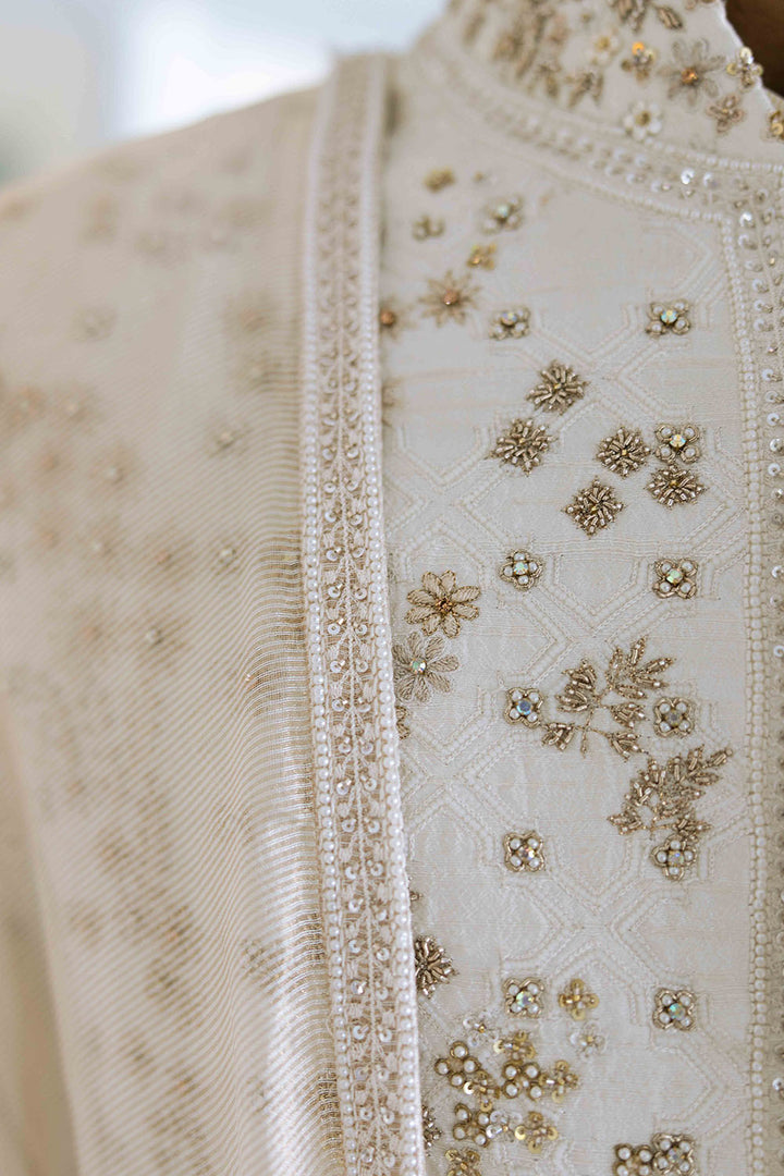 Chikankari Pichwai Hand Embroidered Raw Silk Sherwani