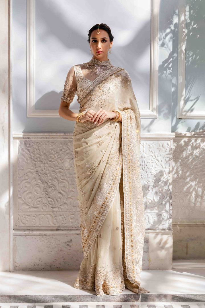 Chikankari Pichwai Hand Embroidered Silk Tissue Saree Set