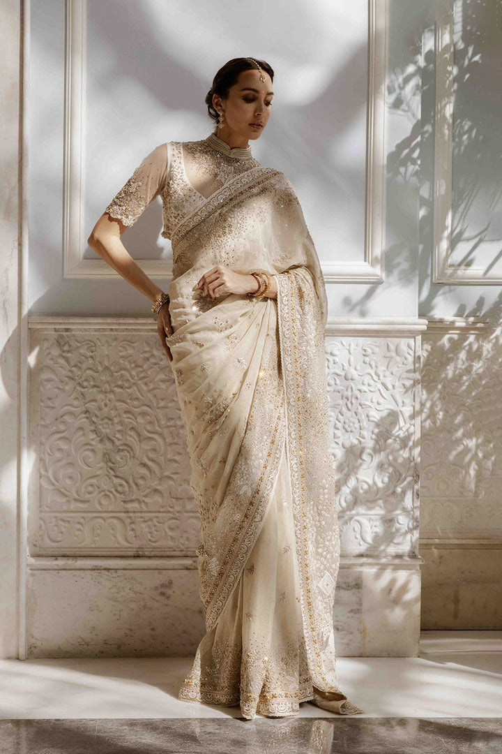 Chikankari Pichwai Hand Embroidered Silk Tissue Saree Set
