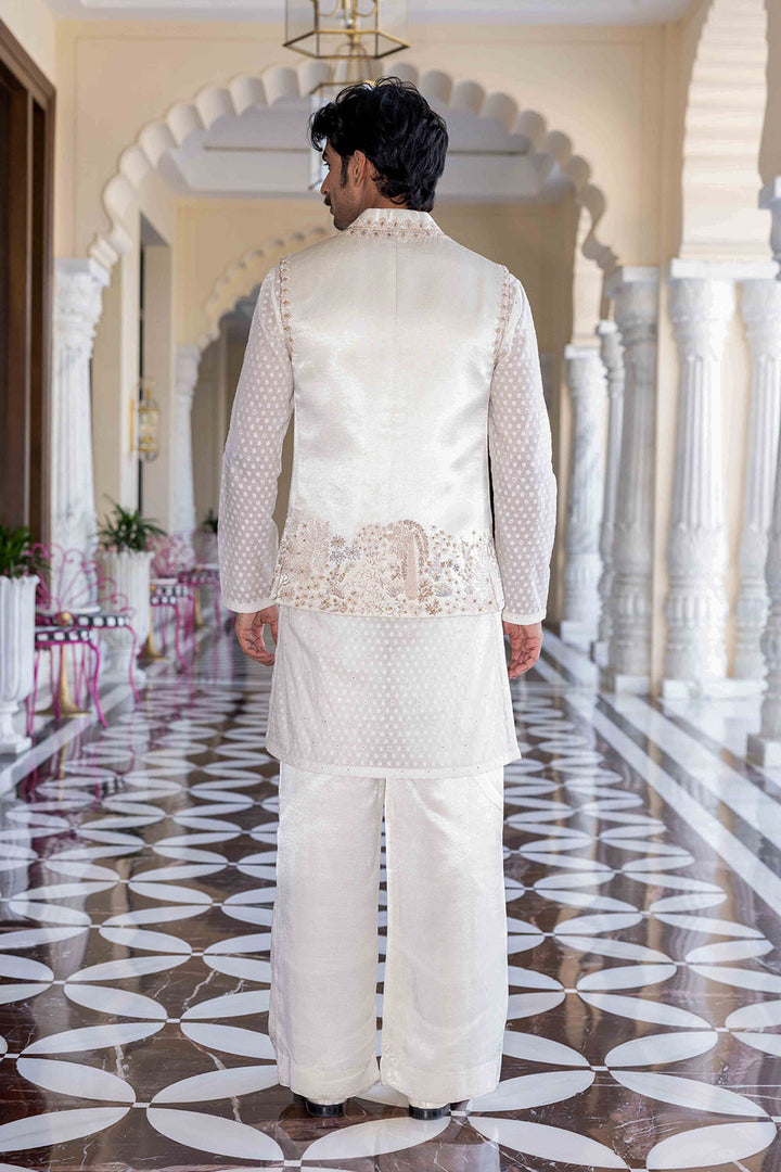 Chikankari Pichwai Hand Embroidered Linen Tissue Satin Bandi