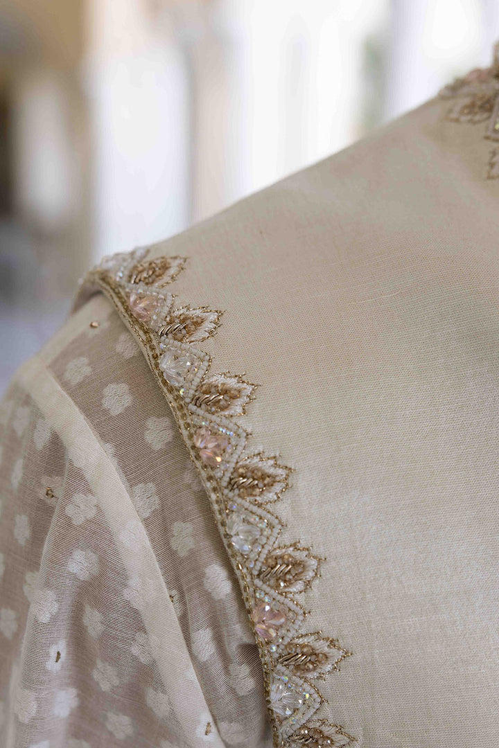 Chikankari Pichwai Hand Embroidered Linen Tissue Satin Bandi