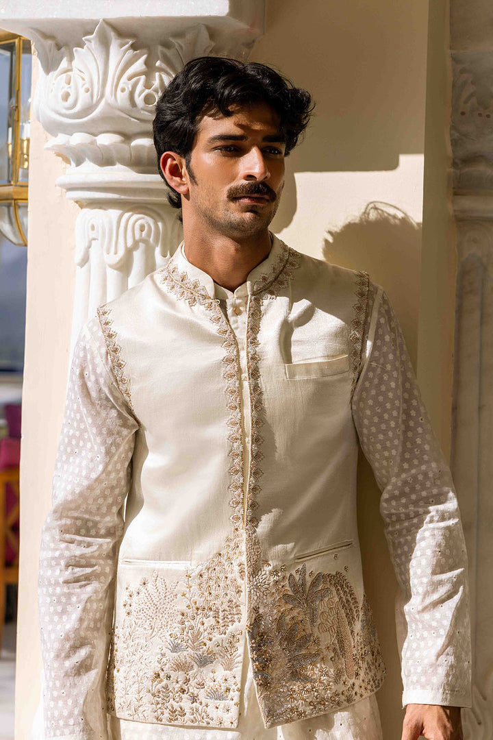 Chikankari Pichwai Hand Embroidered Linen Tissue Satin Bandi