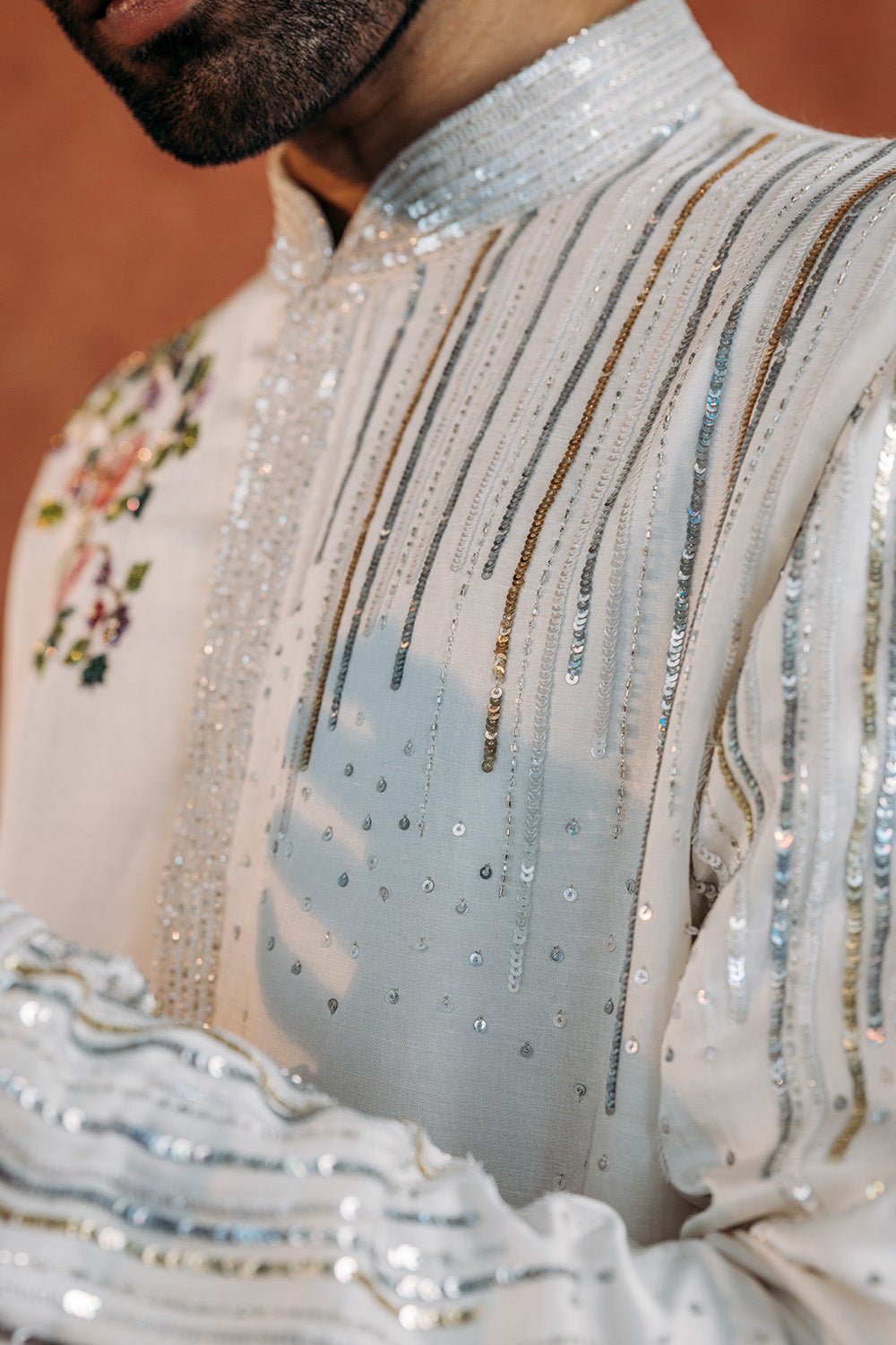 Birds Of Paradise Silk Satin Kurta in Ivory