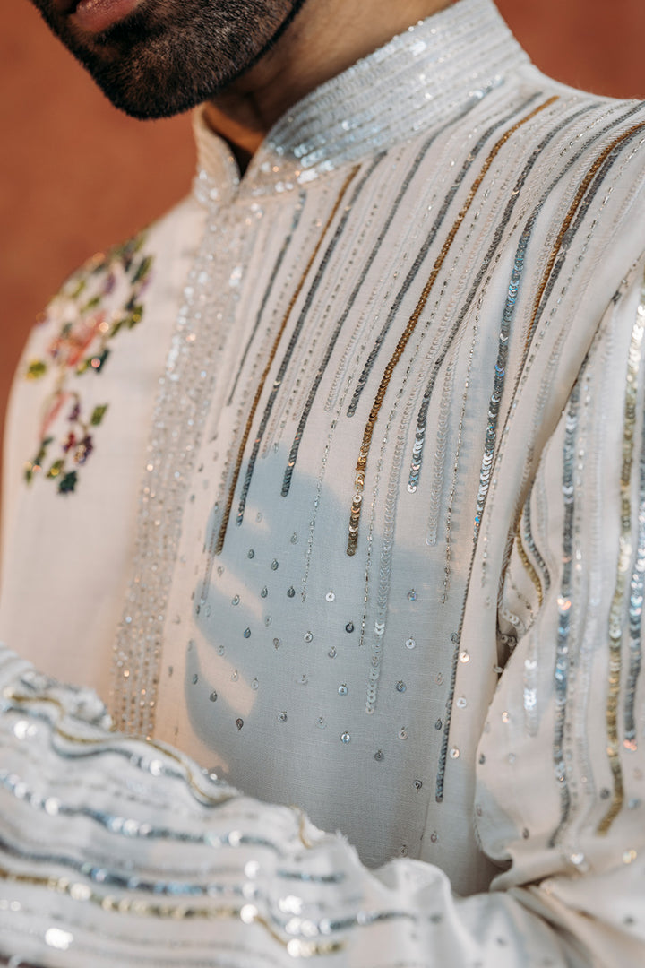Birds Of Paradise Silk Satin Kurta in Ivory