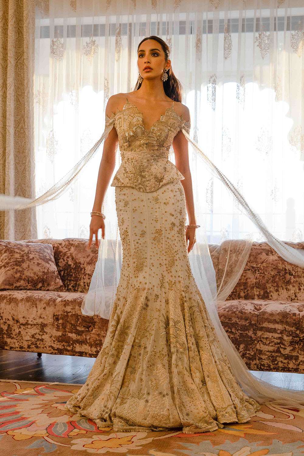 Chikankari Hand Embroidered Fish-Cut Lehenga Set