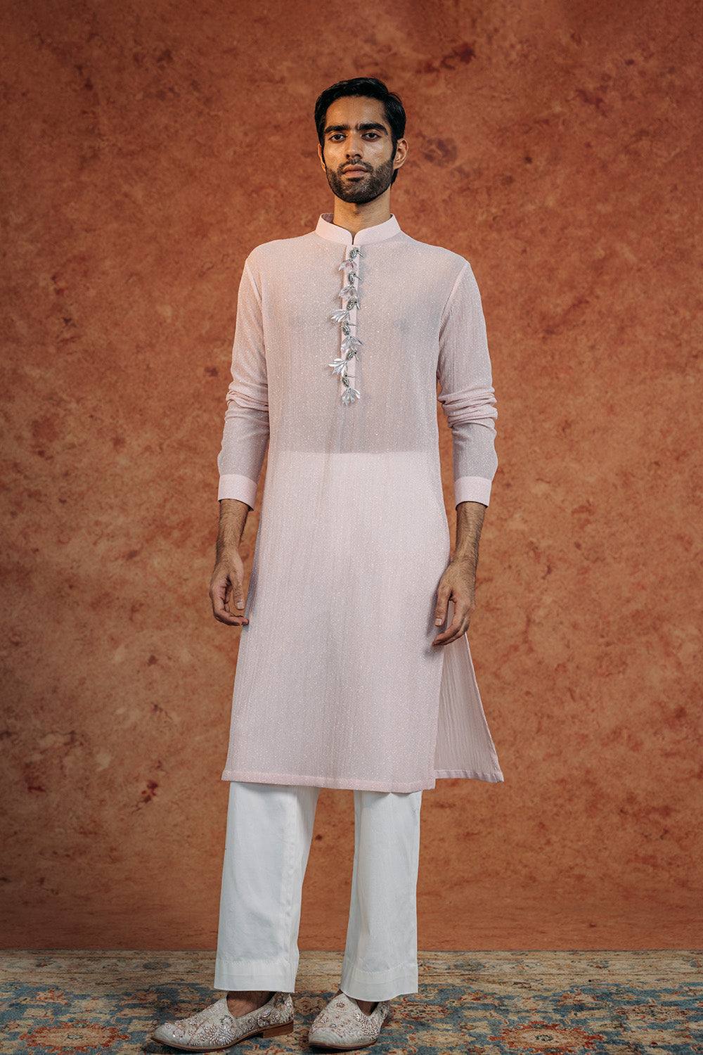 Toucan Bird Hand-Embroidered Kurta in Powder Blue