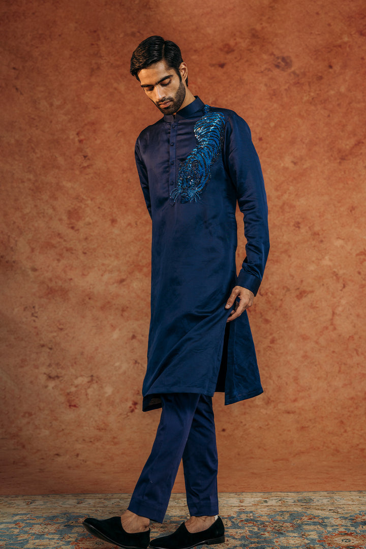 Sundarbans Silk Satin Kurta in Navy