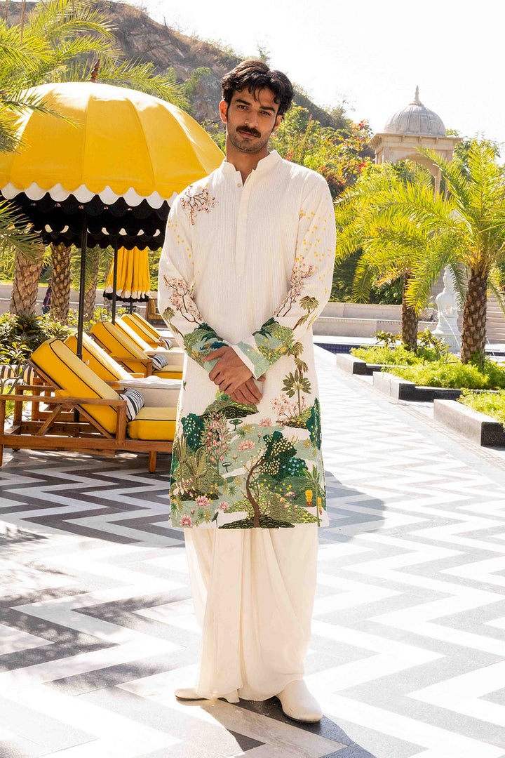 Pichwai Hand Embroidered Silk Zari Tissue Kurta
