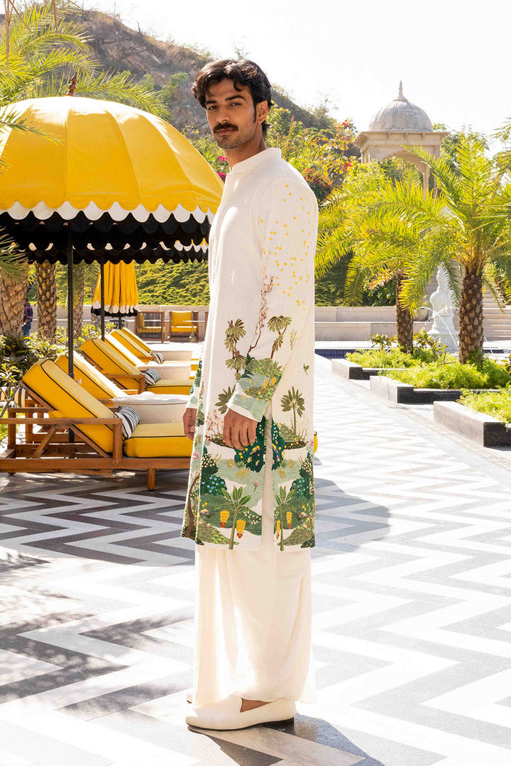Pichwai Hand Embroidered Silk Zari Tissue Kurta
