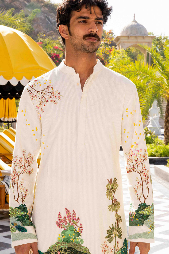 Pichwai Hand Embroidered Silk Zari Tissue Kurta