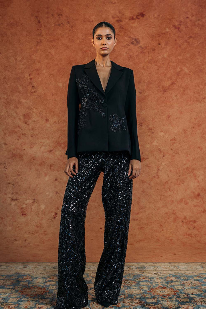 Anar Bel Silk Crepe Jacket in Black