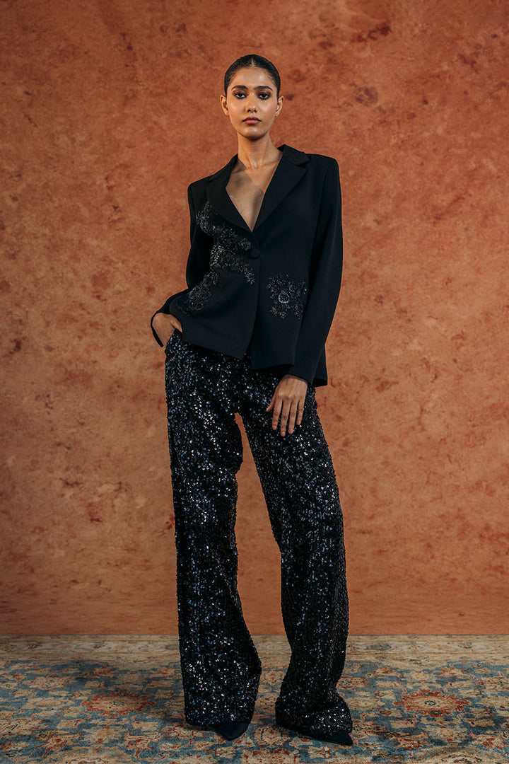 Anar Bel Silk Crepe Jacket in Black
