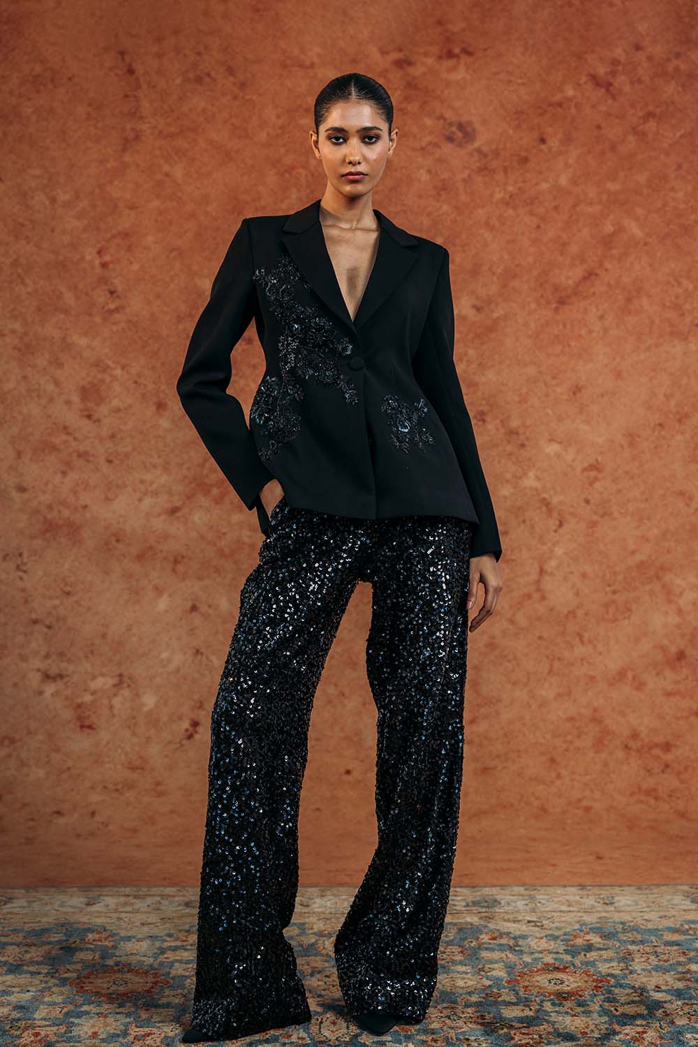 Anar Bel Silk Crepe Jacket in Black