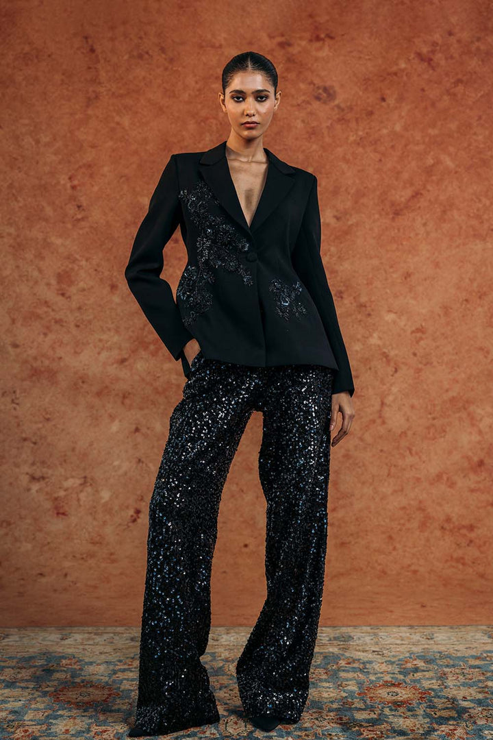Anar Bel Silk Crepe Jacket in Black