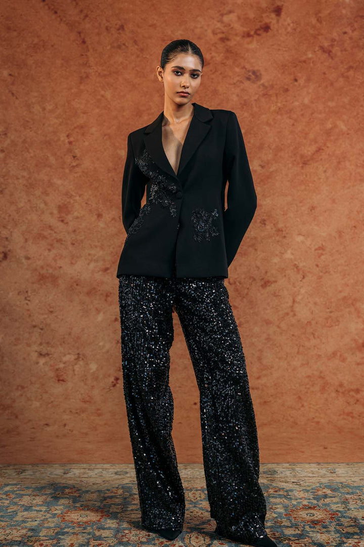 Anar Bel Silk Crepe Jacket in Black
