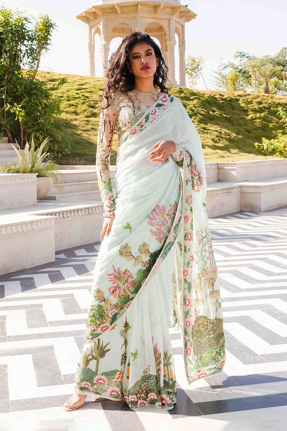 Pichwai Silk Chiffon Saree Set