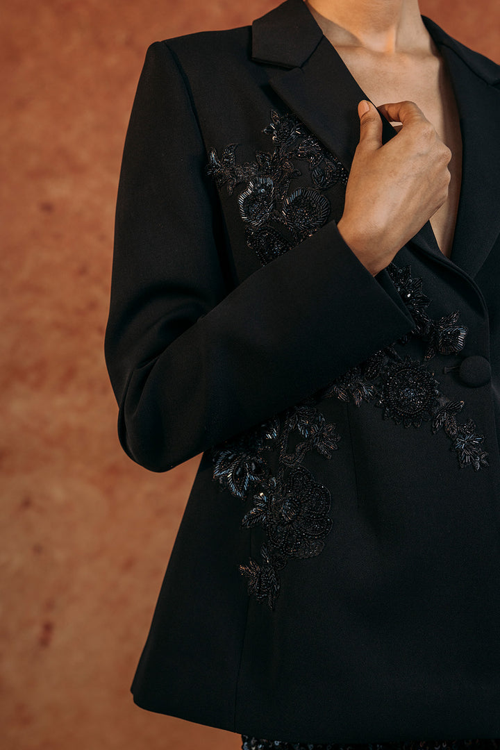 Anar Bel Silk Crepe Jacket in Black