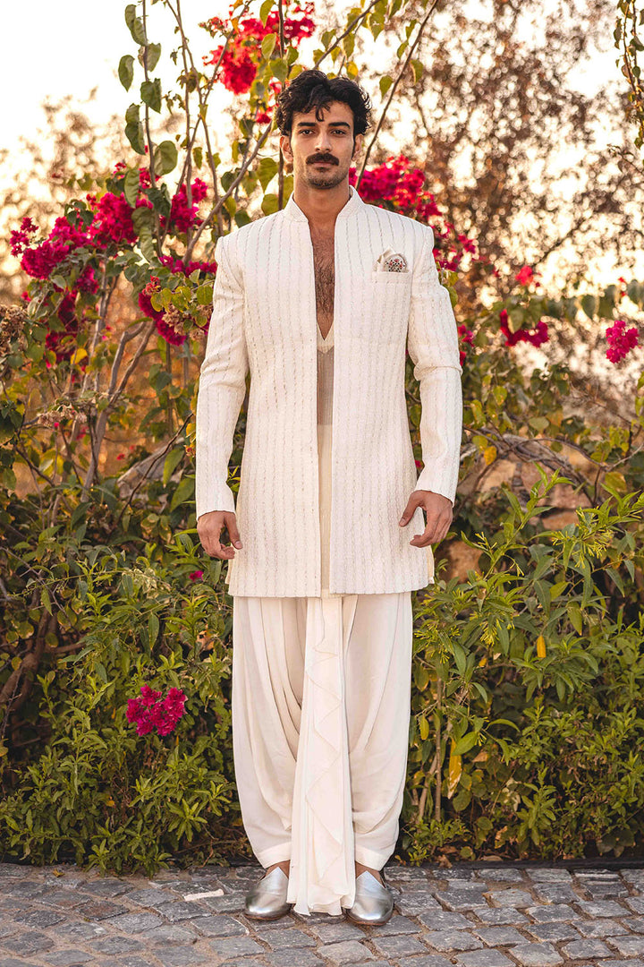Classic Pintuck Embroidered Chanderi Sherwani