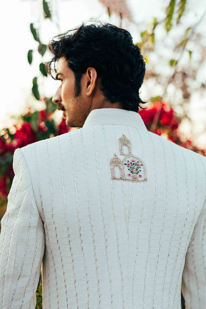 Classic Pintuck Embroidered Chanderi Sherwani