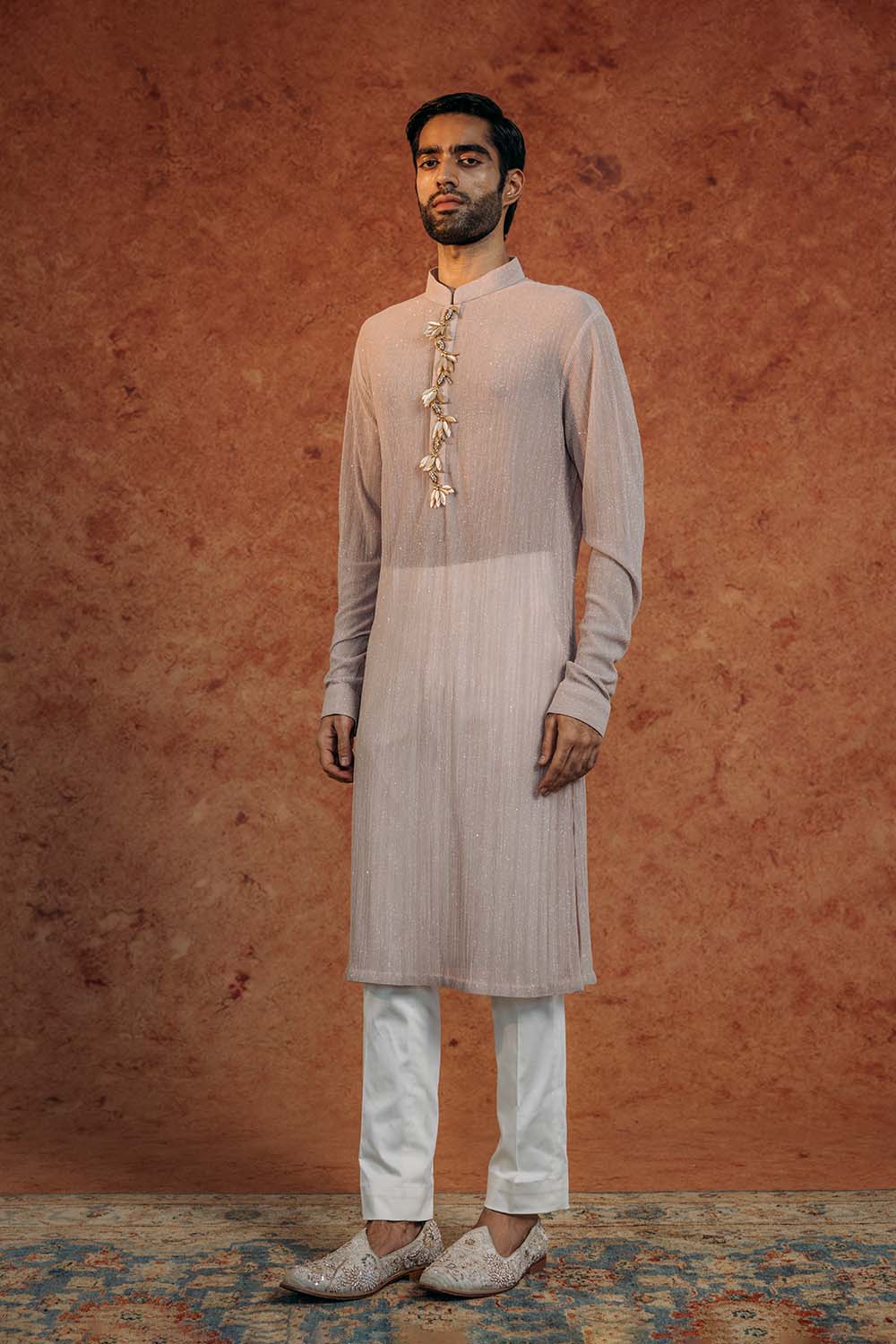 Toucan Bird Hand-Embroidered Kurta in Turqoise